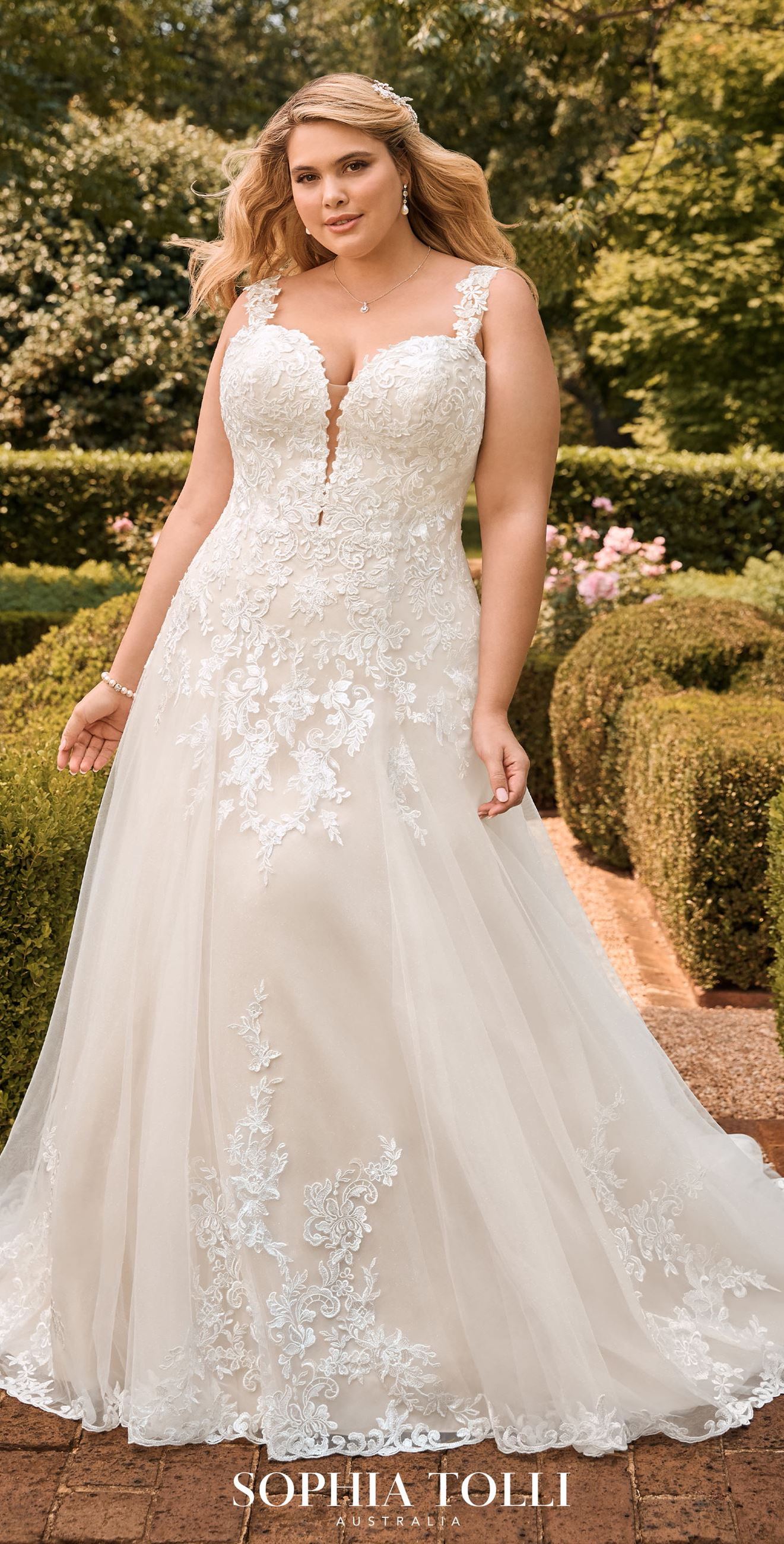 A-lin Plus Size Wedding Dress by Sophia Tolli